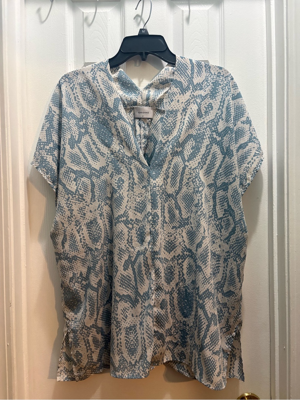 Adrienne Light Blue Snake-Print V-Neck Women’s Blouse